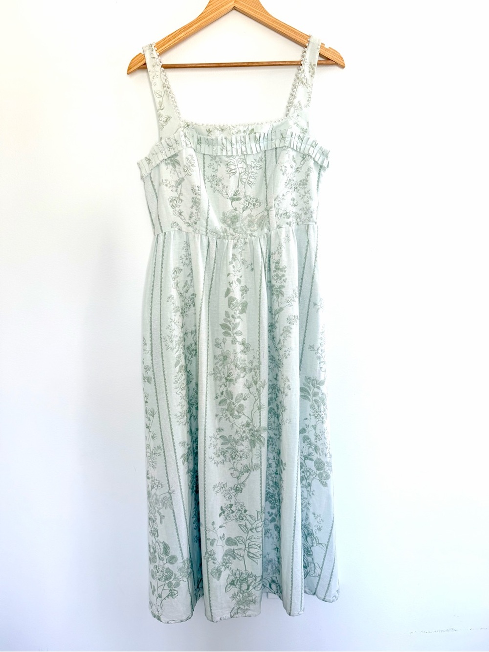 Caroline Constas Floral Linen Blend Pearl Trim Midi Dress S NWOT